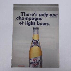 Miller High Life Light Champagne of Light Beers Bottle Ad Retro Bar Wall Art